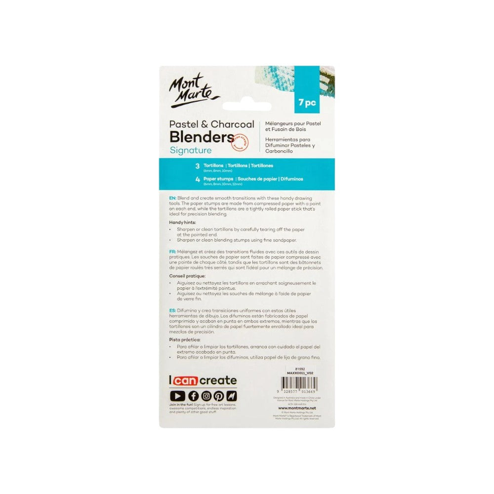 Mont Marte Pastel & Charcoal Blender Set of 7 - Back Packaging View